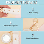 2Pcs PU Leather Lipstick Sleeves with round Mirror, Portable Lipstick Keychain Holder Snap-On Lip Balm Organizer Case Mini Travel Lipstick Cosmetics Holder for Women Ladies, White