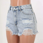 Women'S Jeans Shorts Casual Summer Fashion Ripped Jeans Pants with Holes Washed Color High-Waisted Fashion Denim Shorts 2024