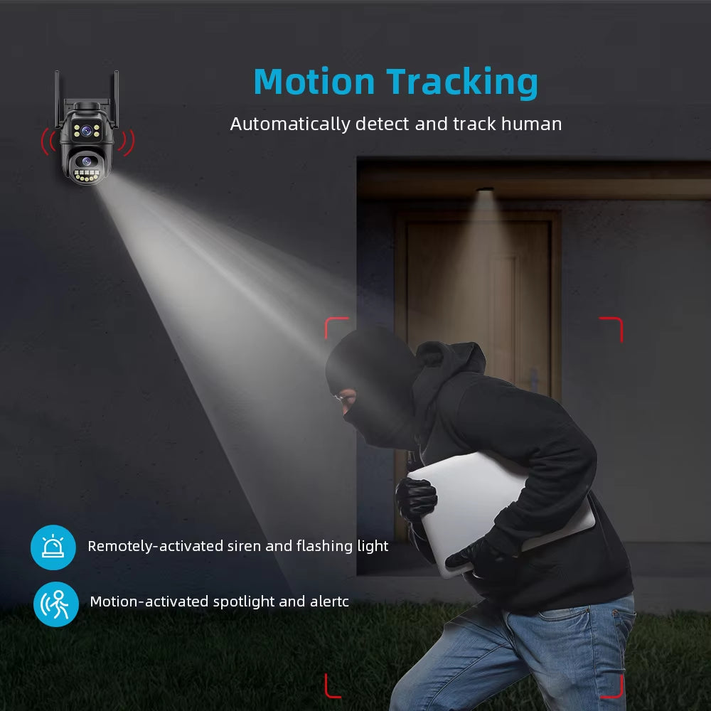 Experience Crystal Clear Surveillance with Our 4K 8MP HD WiFi PTZ Camera - Dual Lens, AI Auto Tracking, and Night Vision!