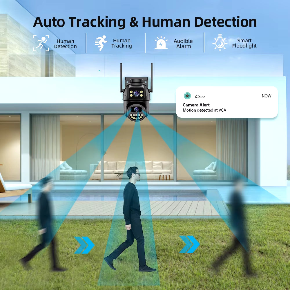 Experience Crystal Clear Surveillance with Our 4K 8MP HD WiFi PTZ Camera - Dual Lens, AI Auto Tracking, and Night Vision!