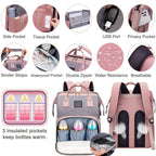 Baby Diaper Bags with Changing Station,Waterproof Diaper Bag Backpack for Moms Dads with USB Charging Port,Large Capacity Multifunctional Baby Essentials(Pink-Grey)