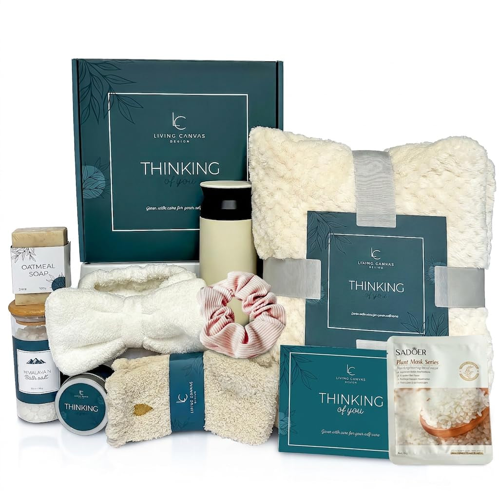 Indulge in Self-Care: 11-Piece Spa Gift Basket for Women - Perfect Get Well Gifts for Mom, Girlfriend, Wife, or Daughter with Bath Salts, Oatmeal Soap, Cozy Blanket, and Inspirational Touches