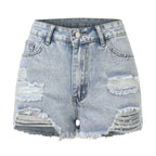 Women'S Jeans Shorts Casual Summer Fashion Ripped Jeans Pants with Holes Washed Color High-Waisted Fashion Denim Shorts 2024